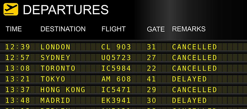 Flight cancellation and delays at the airport