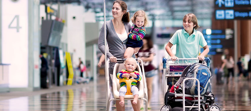 Expat family at Singapore’s Changi Airport