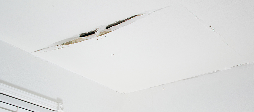 A broken ceiling signals the beginning of a tenant-landlord dispute