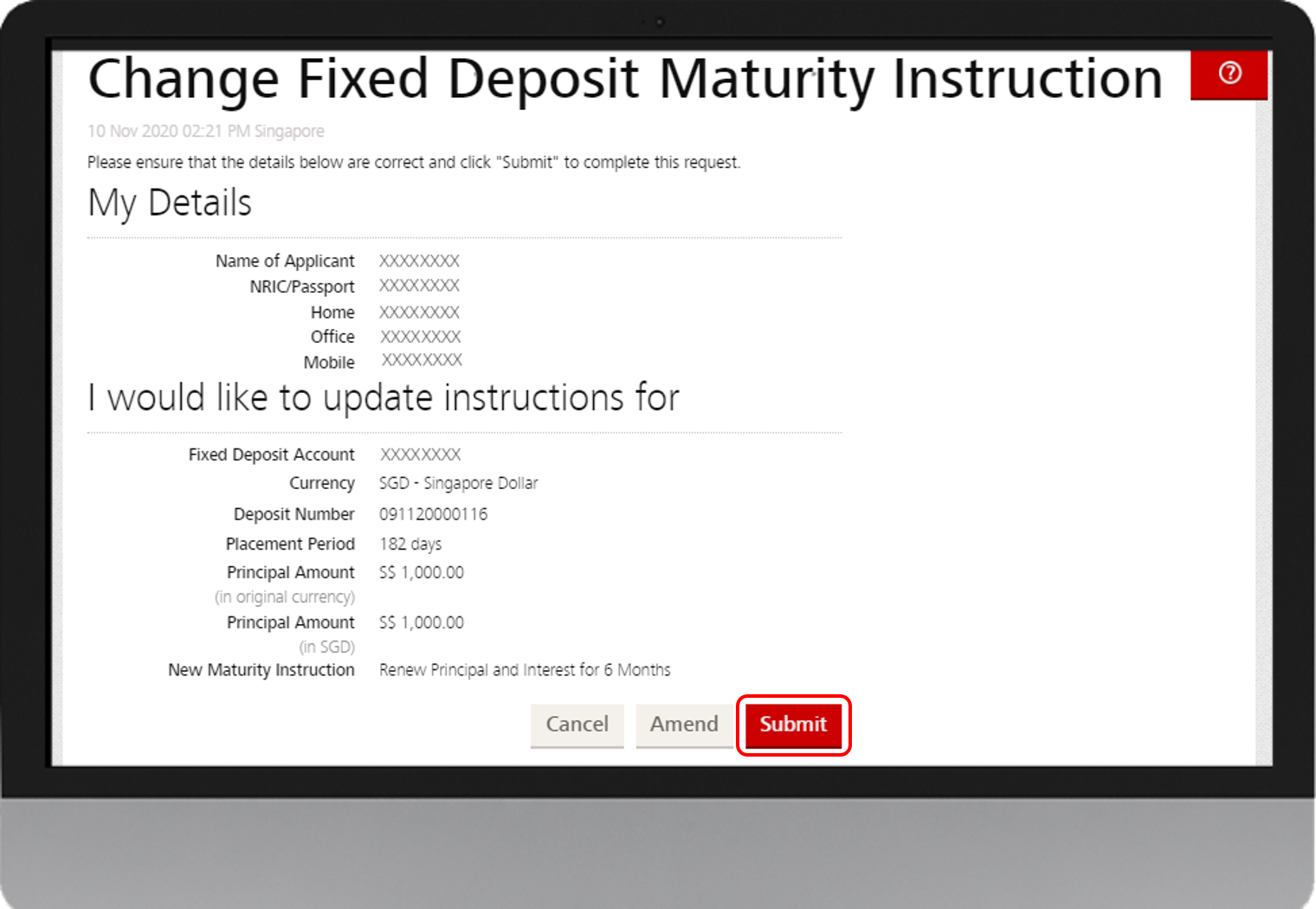 Change Fixed Deposit Maturity Instructions POSB Singapore