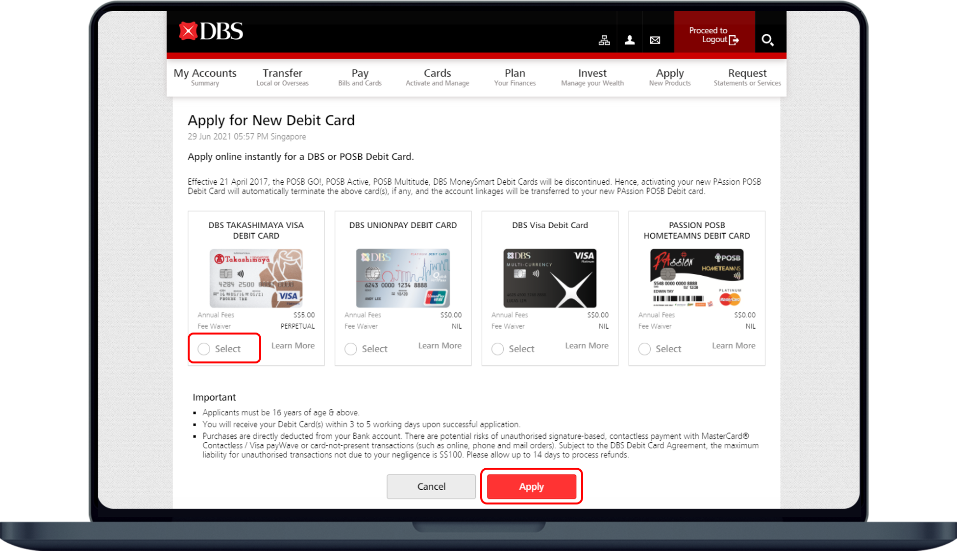 Apply for a Debit Card POSB Singapore