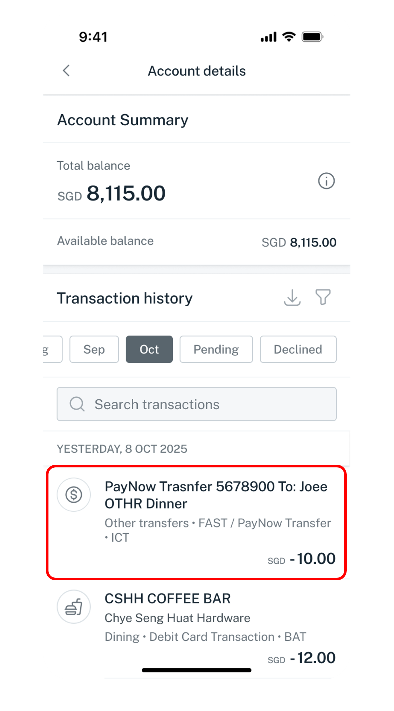 transaction details