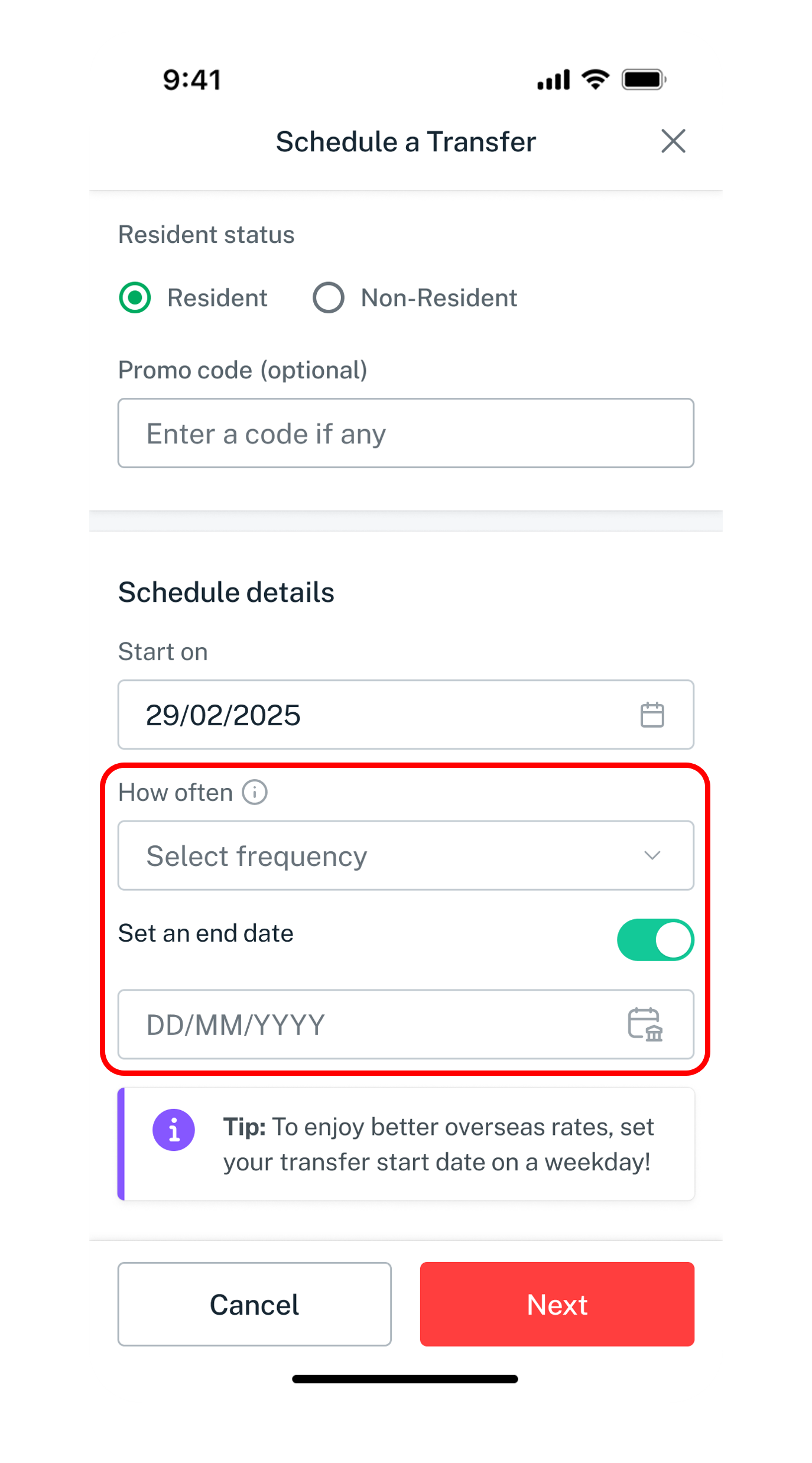 schedule transfer page