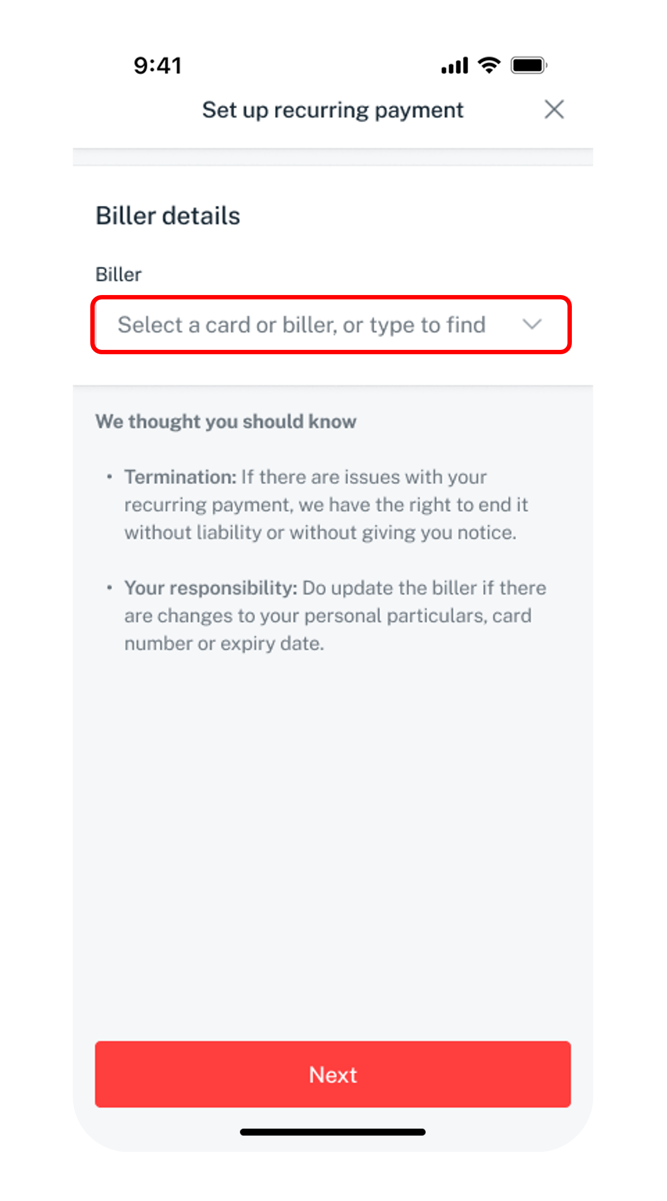 select billing organisation