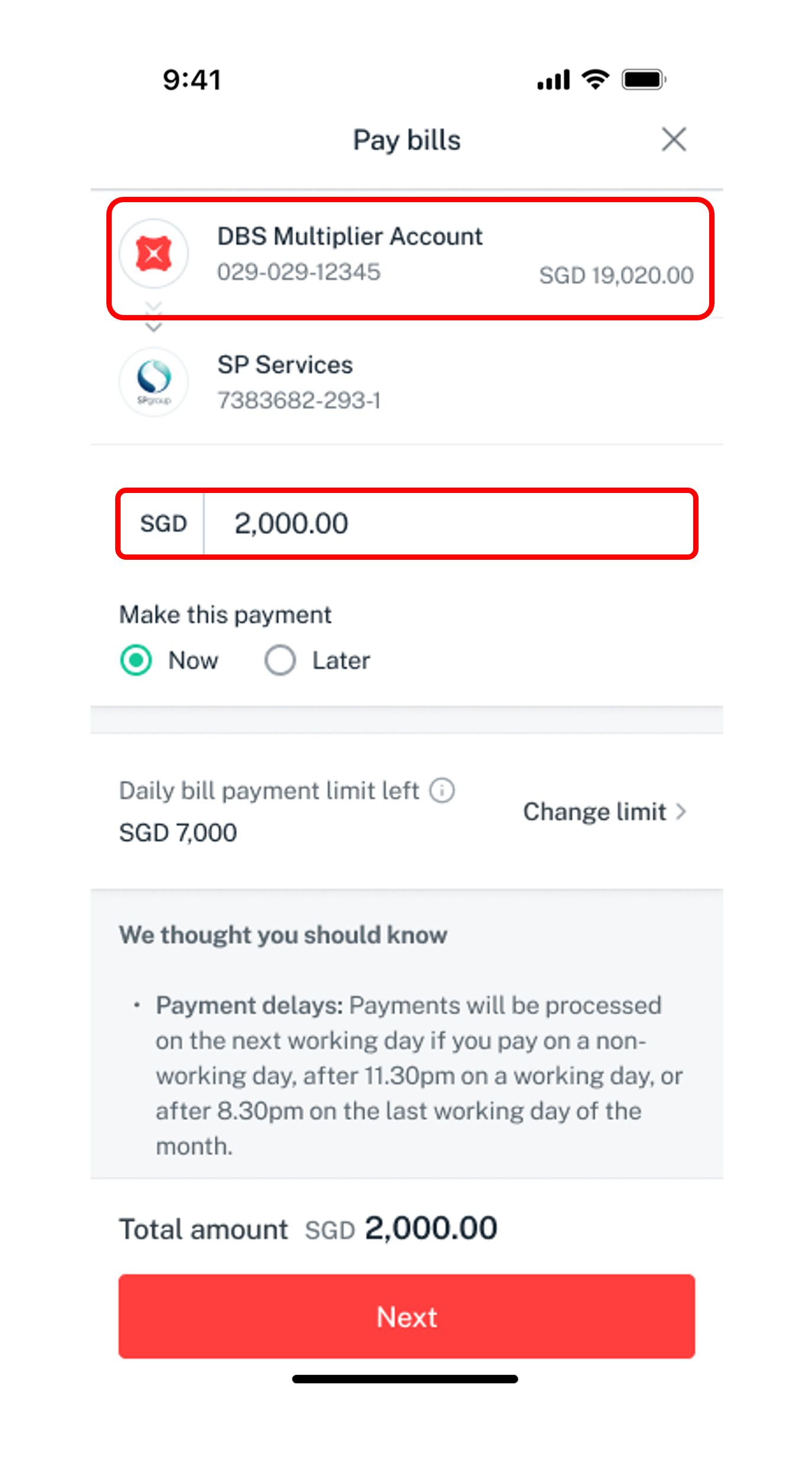 payment details