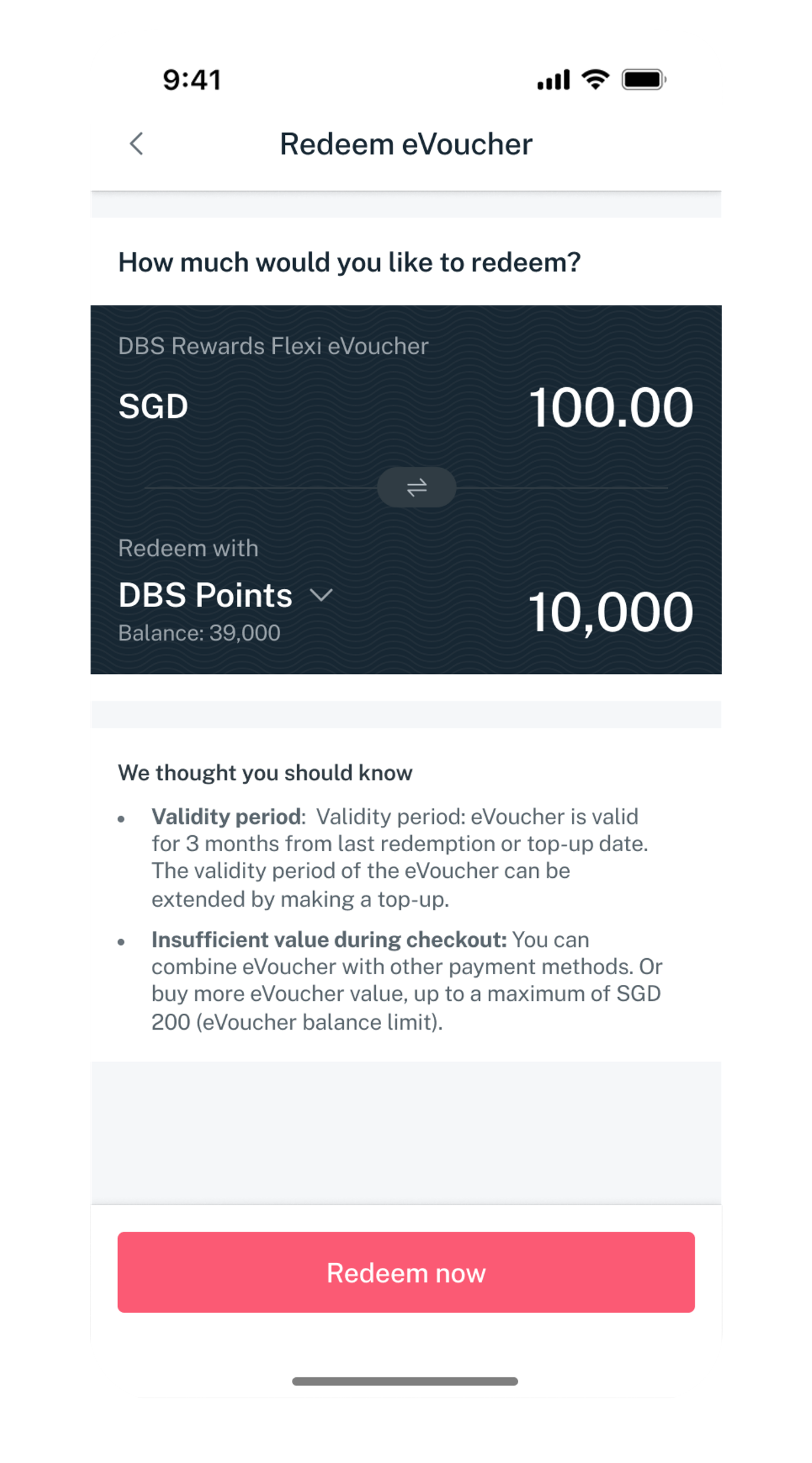 enter redemption amount