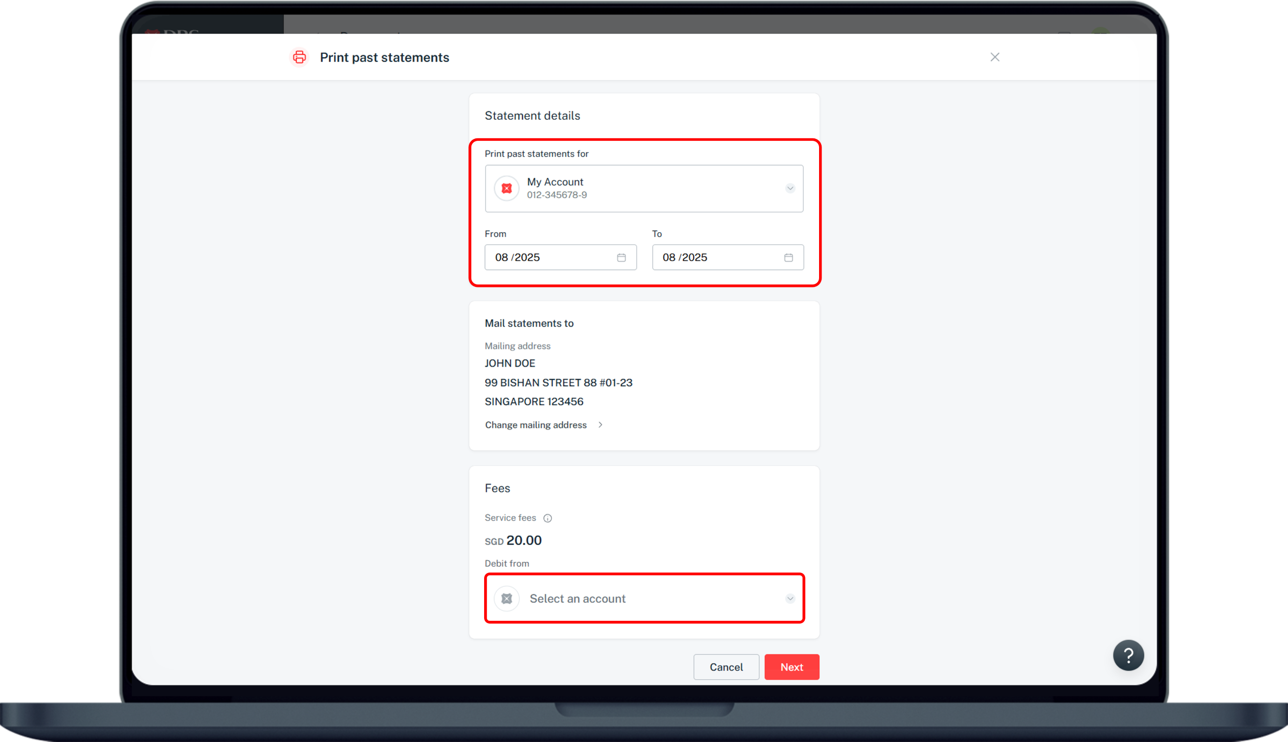select account and period