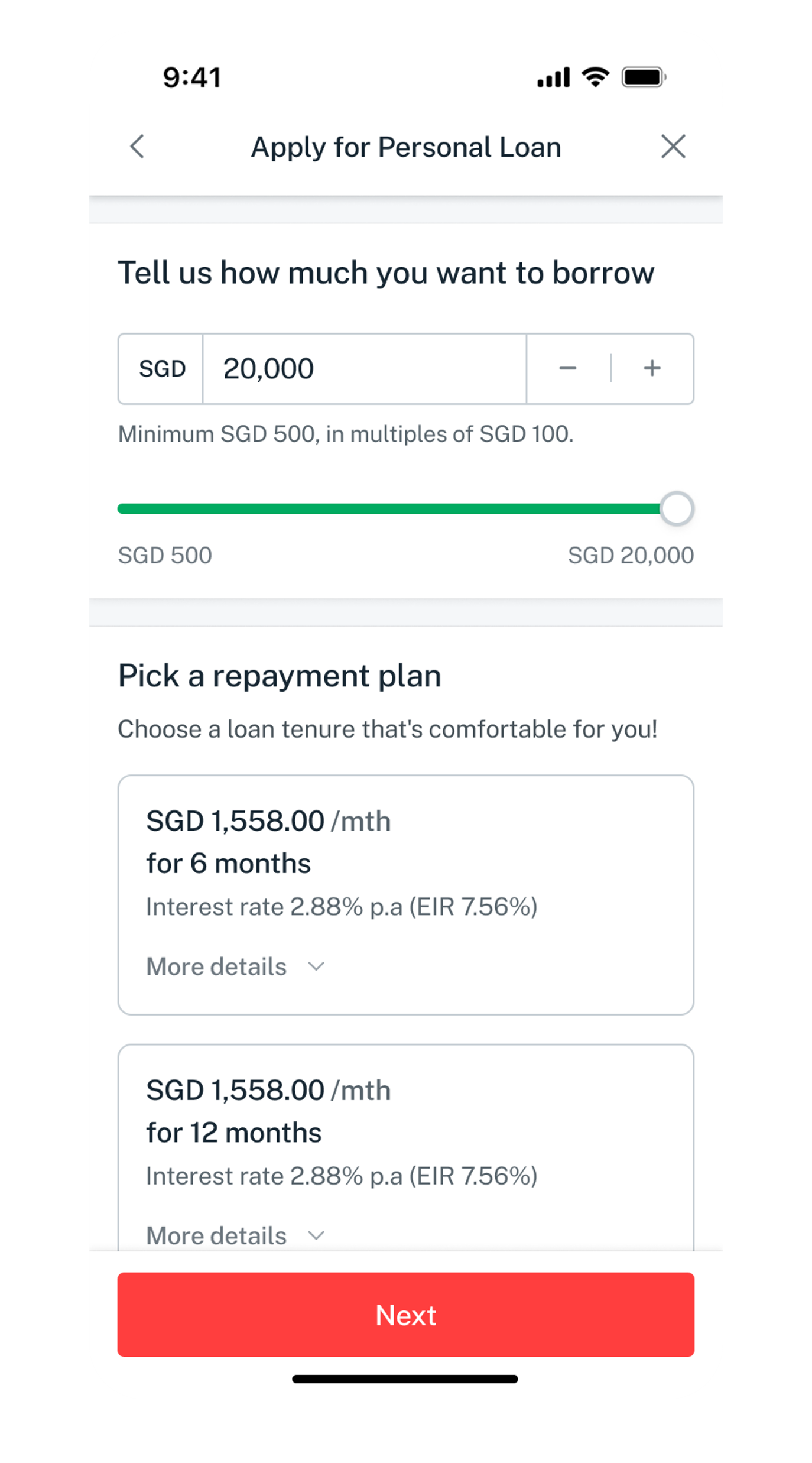selct loan amount and repayment plan