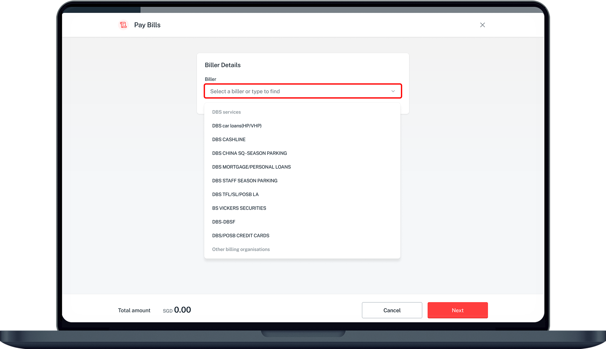 select billing organisation