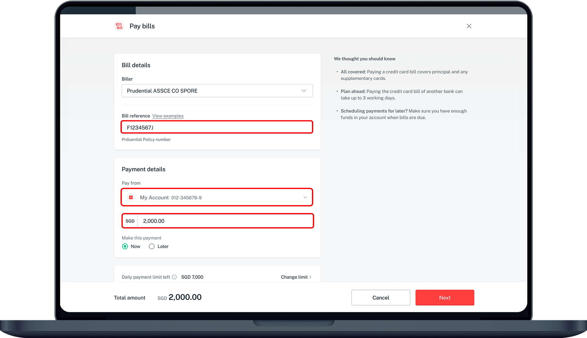 enter payment details