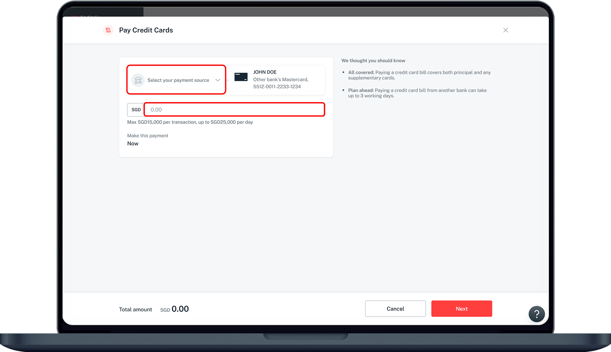 enter payment details