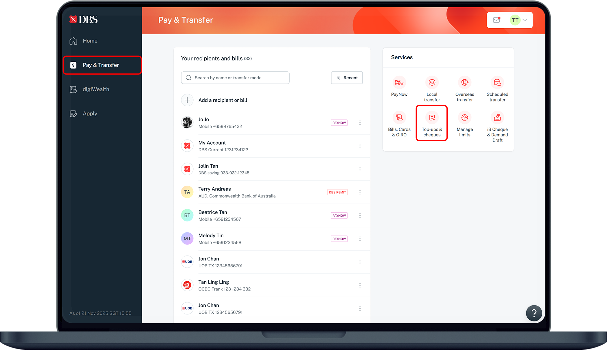 pay n transfer dashboard