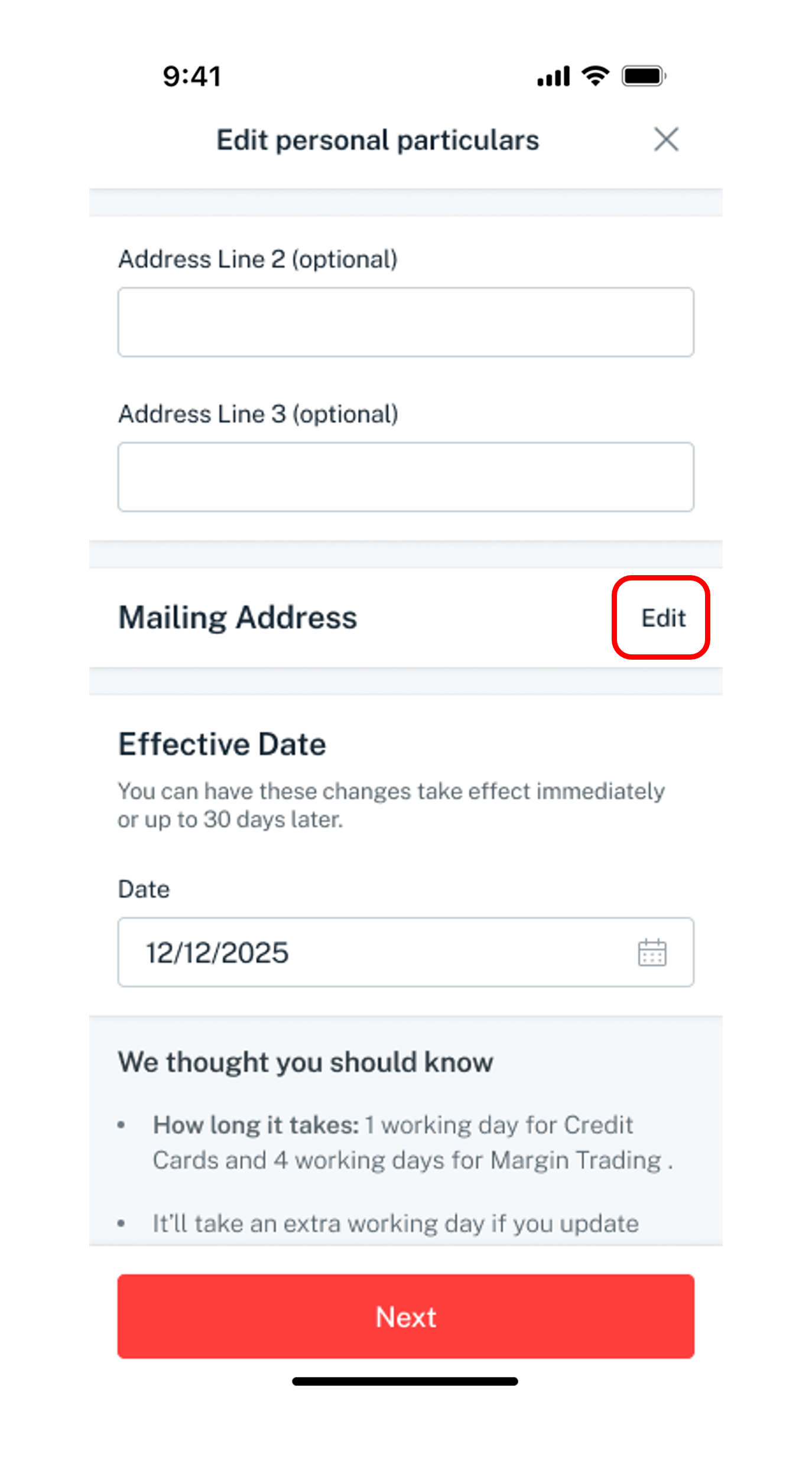 edit mailing address