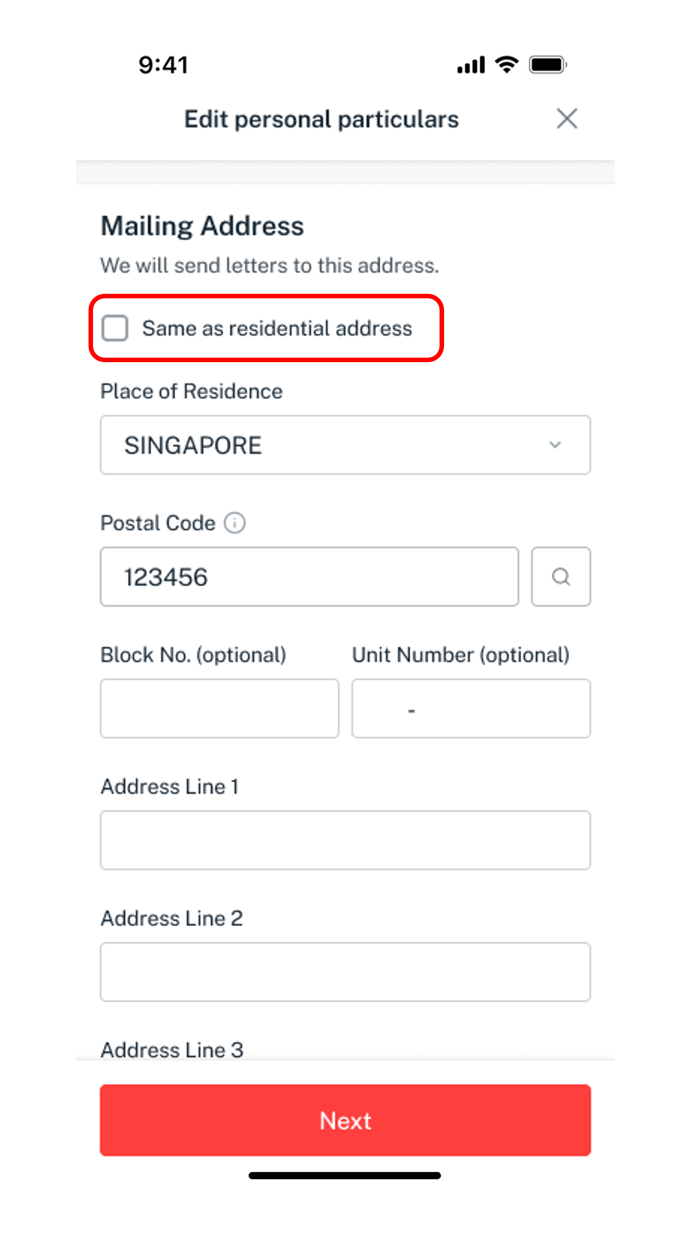 enter new mailing address